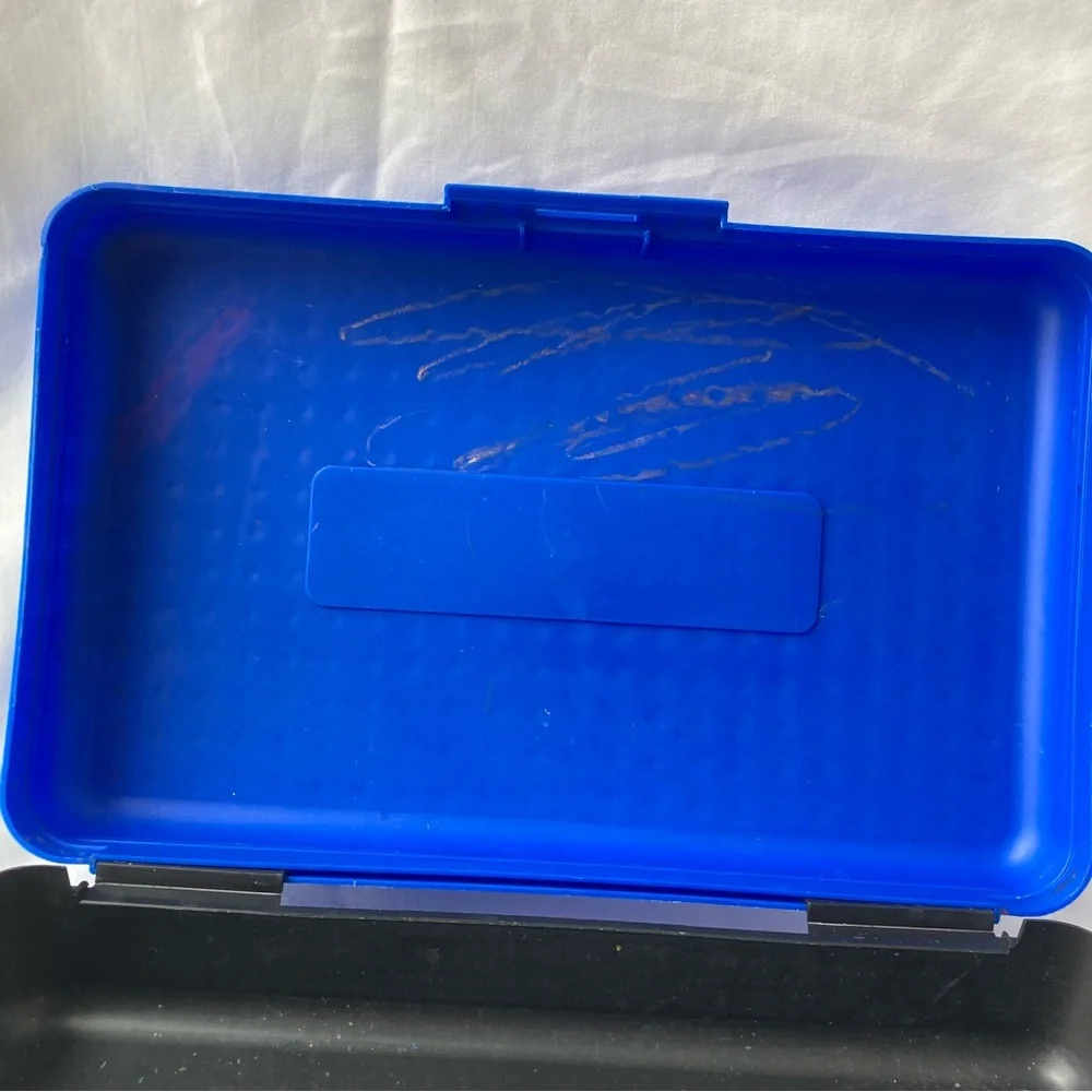 Retro SpaceMaker Pencil Box Blue Black w Handle 11